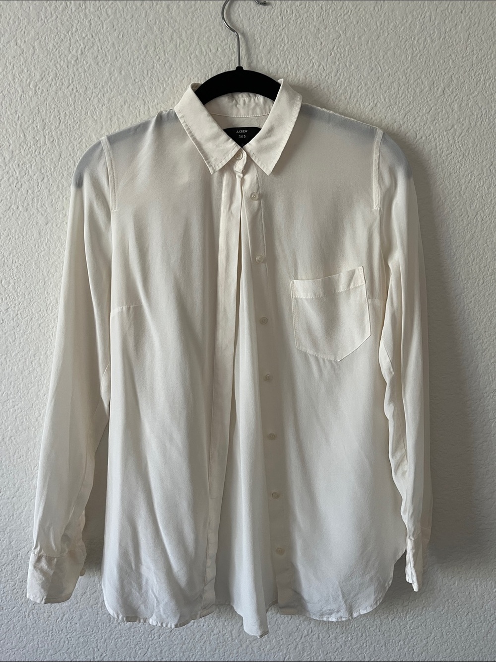 J. Crew 100% Silk Cream Long-Sleeve Button-Up Dress Shirt